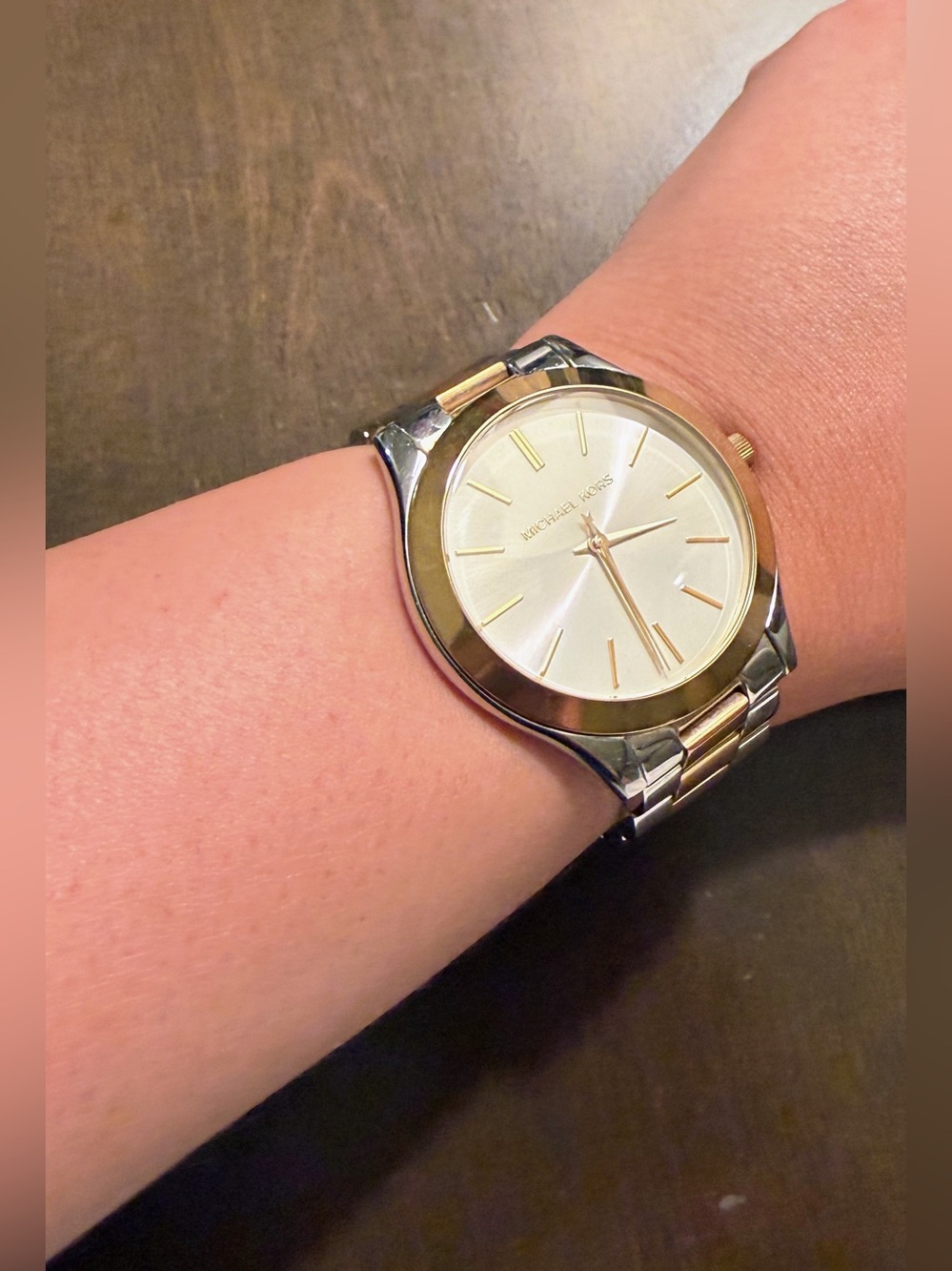 Michael Kors Unisex Two-Tone Gold and Silver Bracelet Watch with White Dial